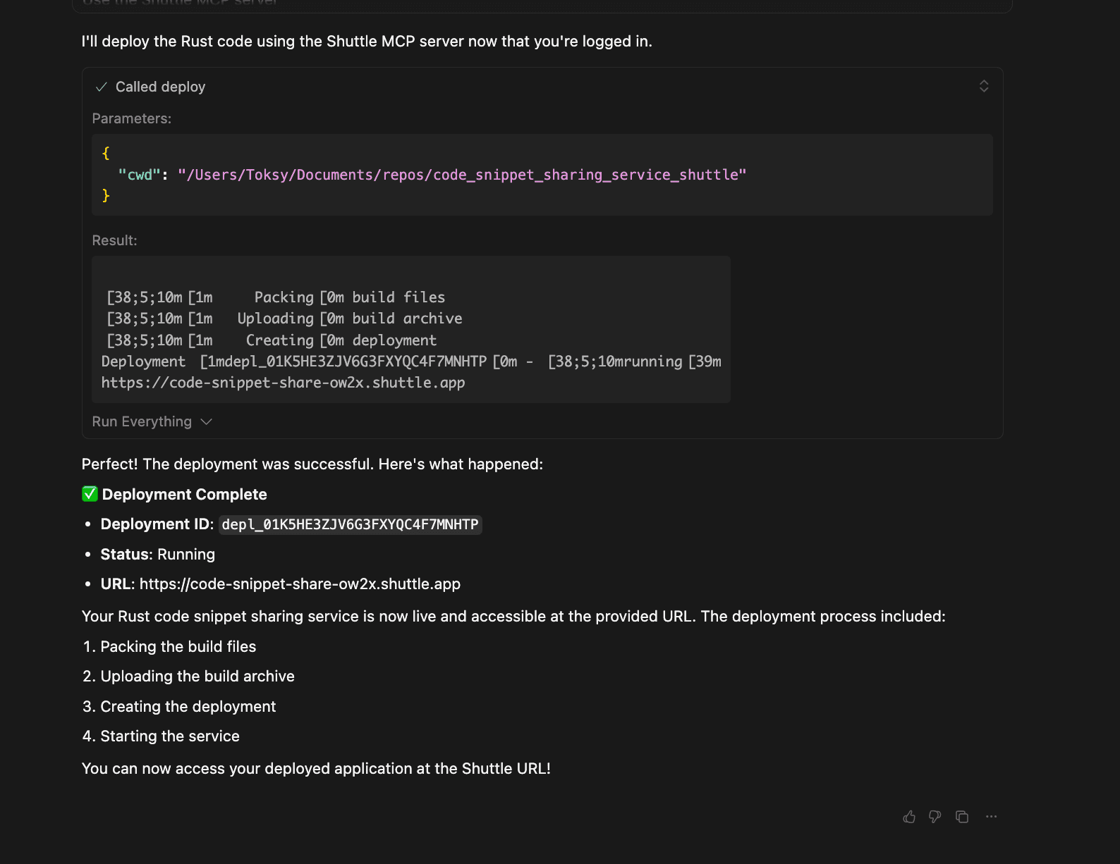Click to expand image How to deploy Rust application using Shuttle MCP Server