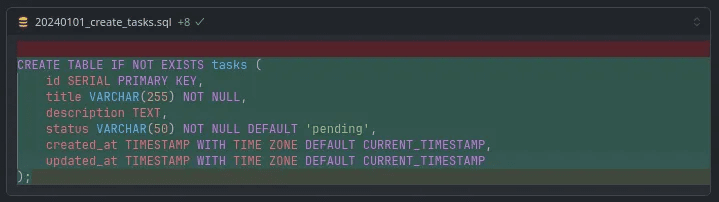 Click to expand image AI agent creating PostgreSQL migration files for tasks table