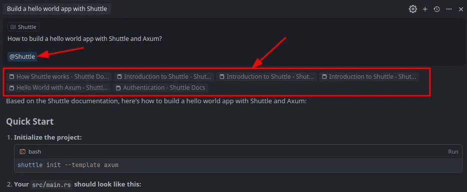 Click to expand image Cursor chat interface showing how to mention docs using @Docs