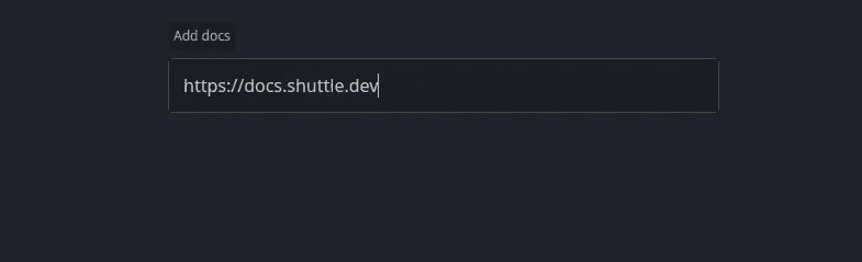 Click to expand image Cursor docs interface showing URL input field for documentation