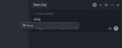 Click to expand image Cursor chat panel showing the @Docs command
