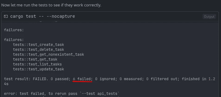 Click to expand image Terminal output showing failing test results
