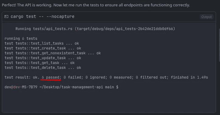 Click to expand image Terminal output showing all tests passing successfully
