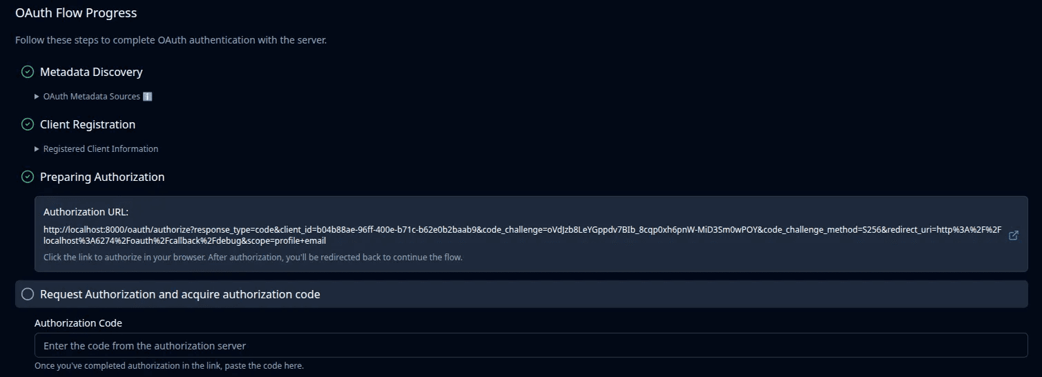 Click to expand image MCP inspector authorization endpoint success
