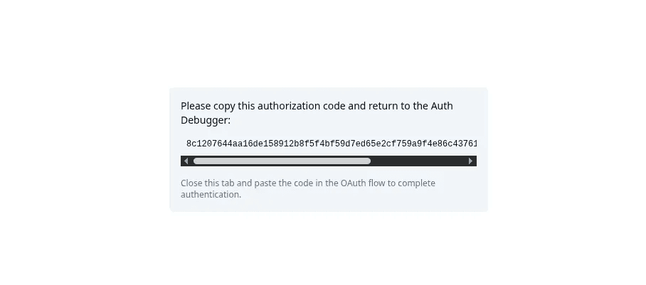 Click to expand image MCP inspector displaying authorization code