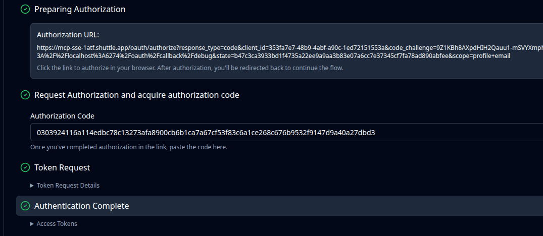Click to expand image MCP inspector token endpoint success